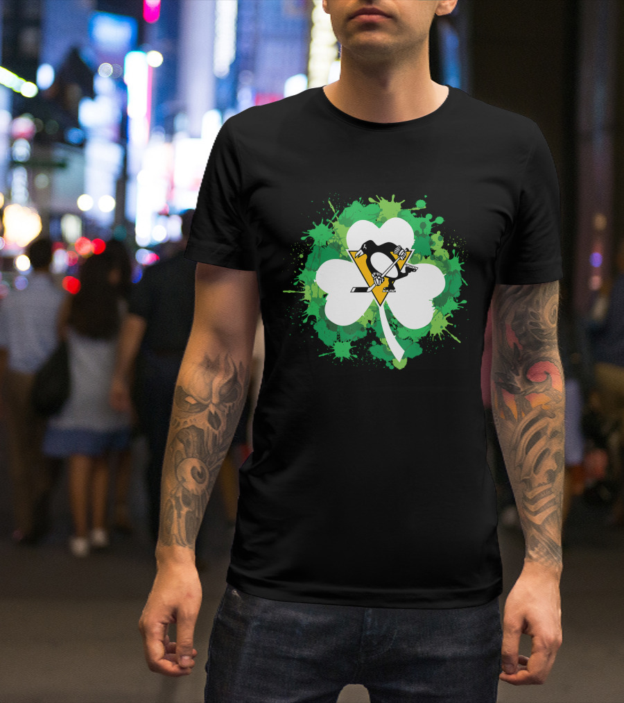 St Patrick Day Shamrock Splash Pittsburgh Penguins Hockey T-Shirt