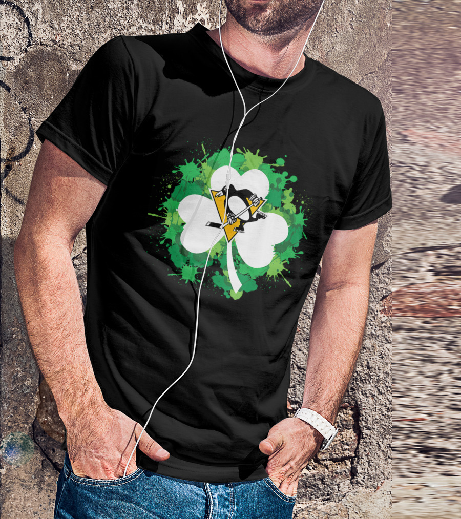 St Patrick Day Shamrock Splash Pittsburgh Penguins Hockey T-Shirt