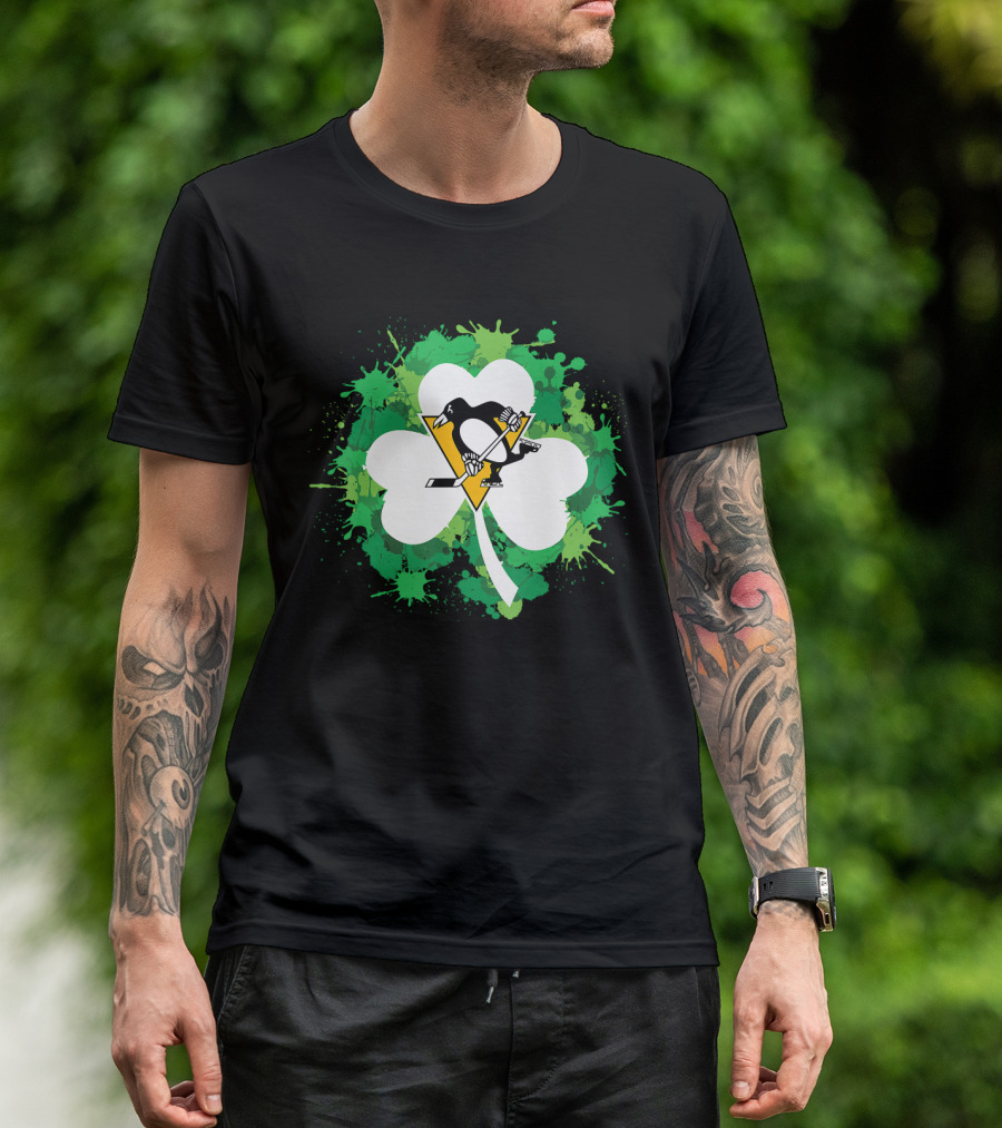 St Patrick Day Shamrock Splash Pittsburgh Penguins Hockey T-Shirt