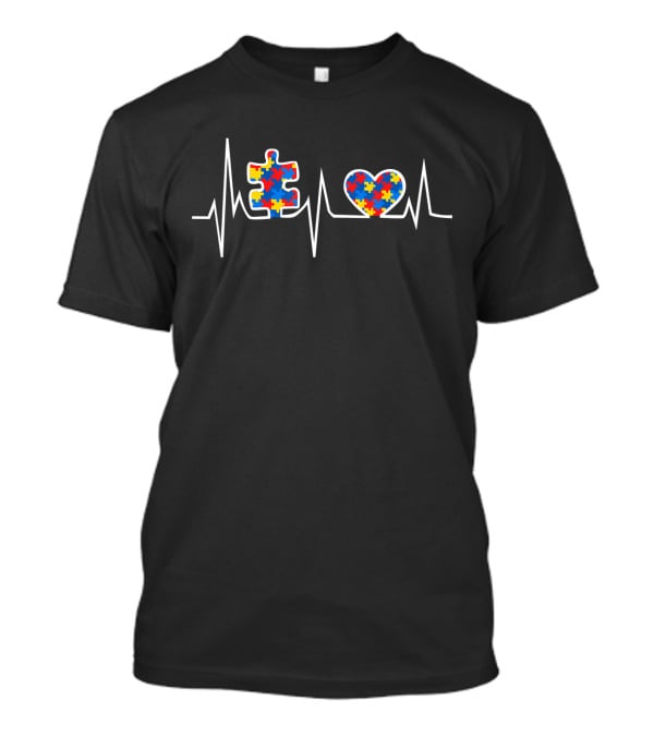 Autism Awareness Day Heartbeat Nurse Puzzle Heart T-Shirt