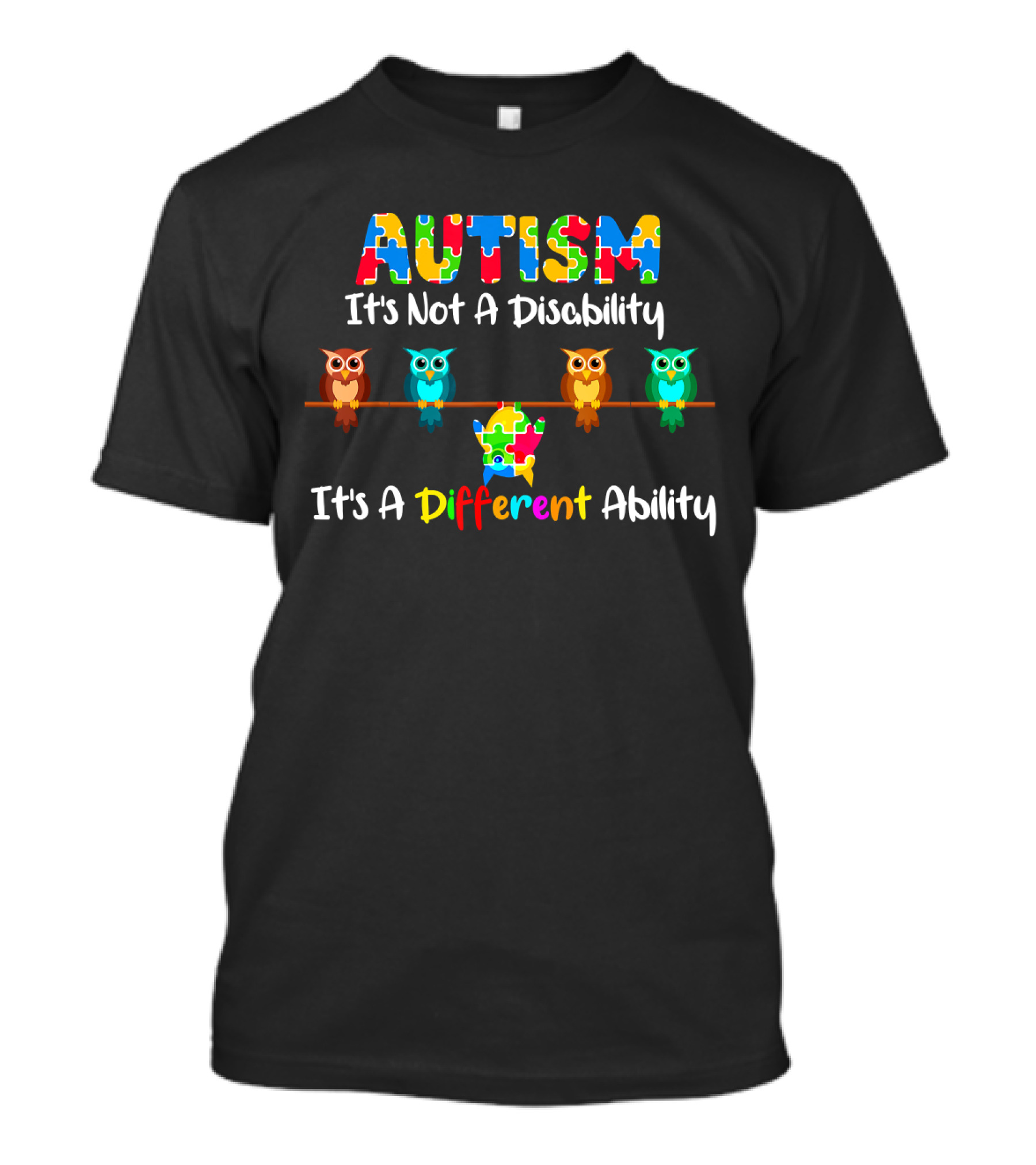 Autism It's Not A Disability It's A Different Ability Puzzle Owls T-Shirt