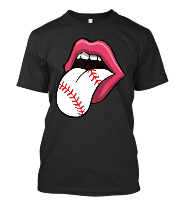 Baseball Red Lips Tongue Stitch T-Shirt