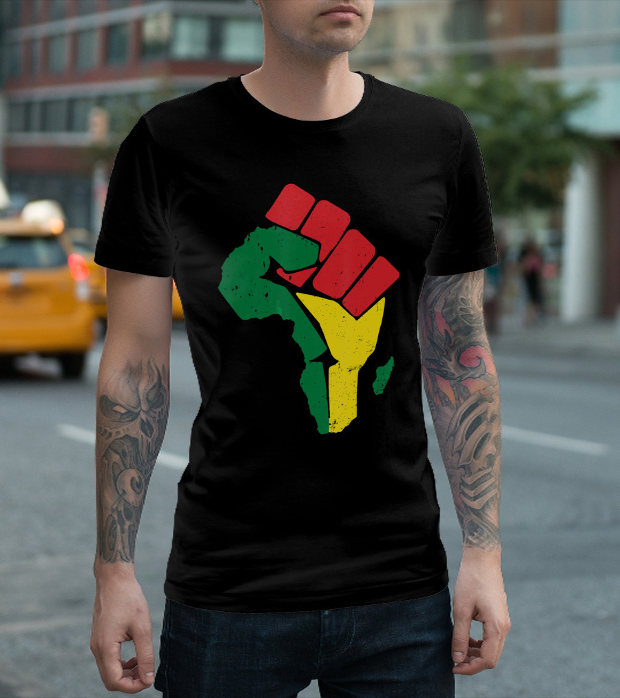 Black Fist African Map Red Green Yellow Pride Black History T-Shirt
