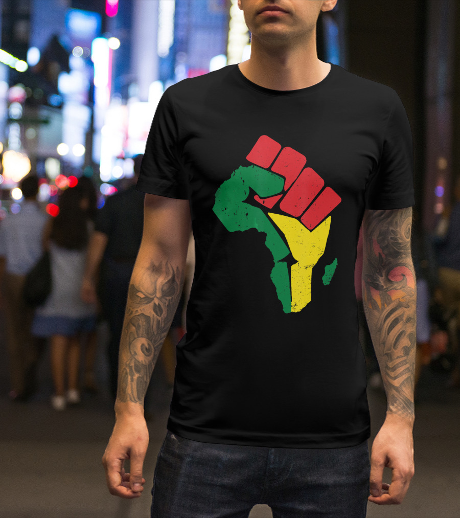 Black Fist African Map Red Green Yellow Pride Black History T-Shirt
