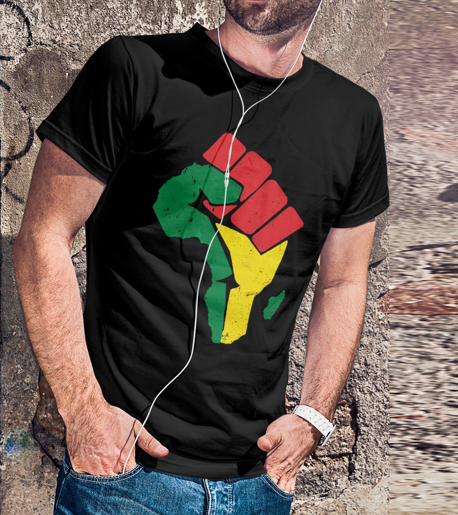 Black Fist African Map Red Green Yellow Pride Black History T-Shirt