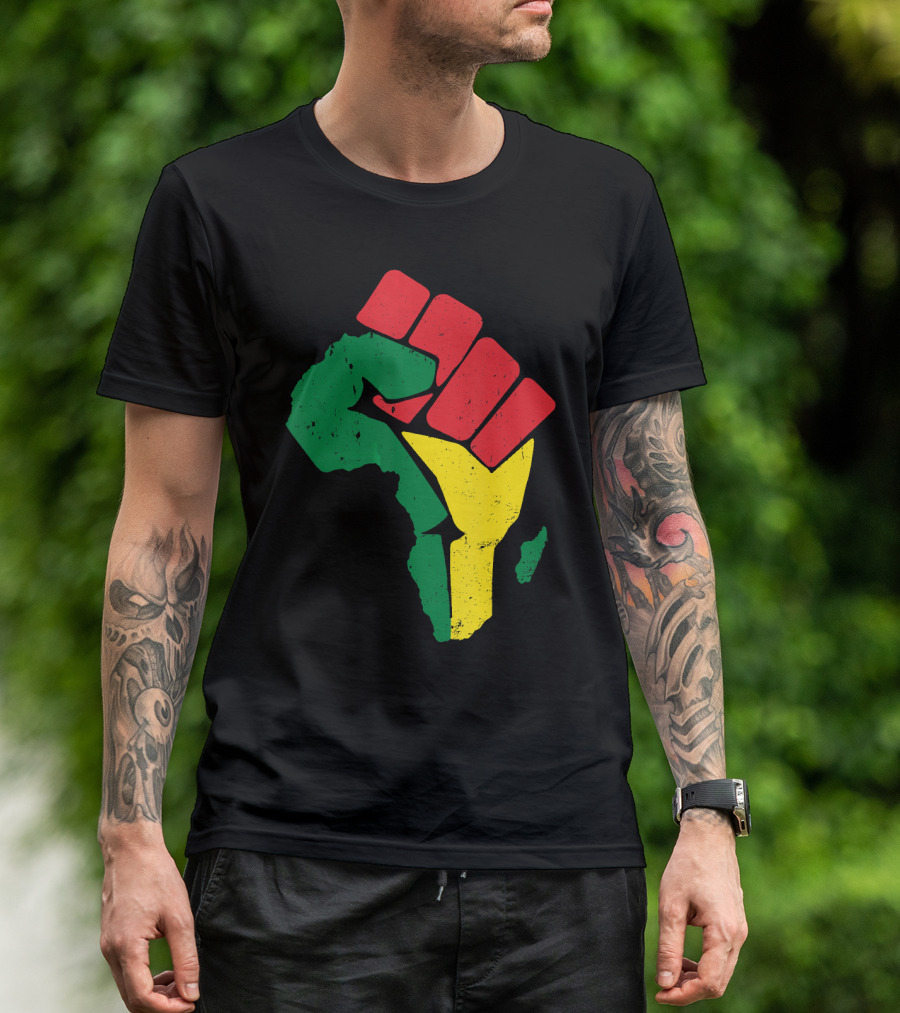Black Fist African Map Red Green Yellow Pride Black History T-Shirt