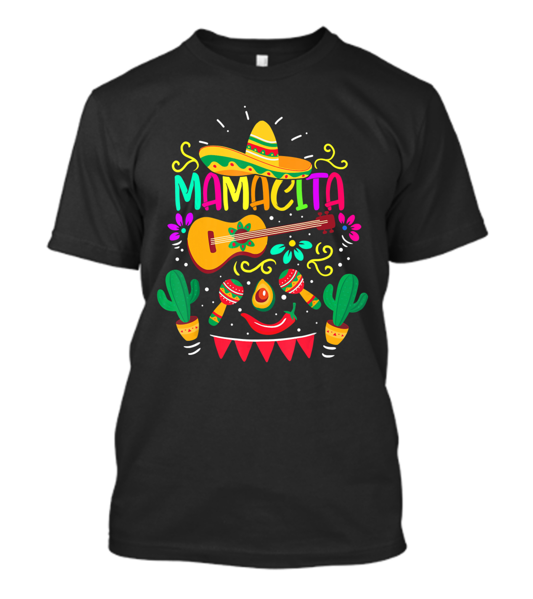 Mamacita Cinco De Mayo Sombrero Guitar Maracas Cactus Fiesta T-Shirt