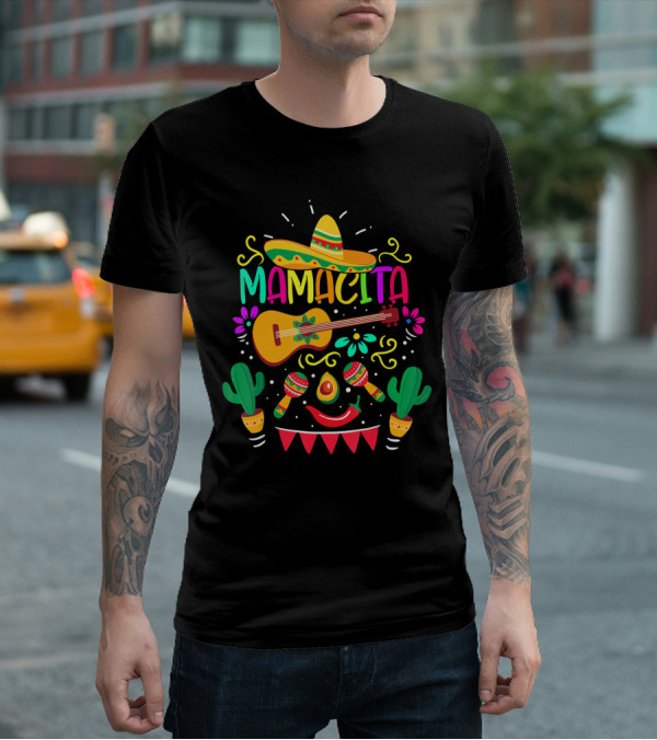 Mamacita Cinco De Mayo Sombrero Guitar Maracas Cactus Fiesta T-Shirt