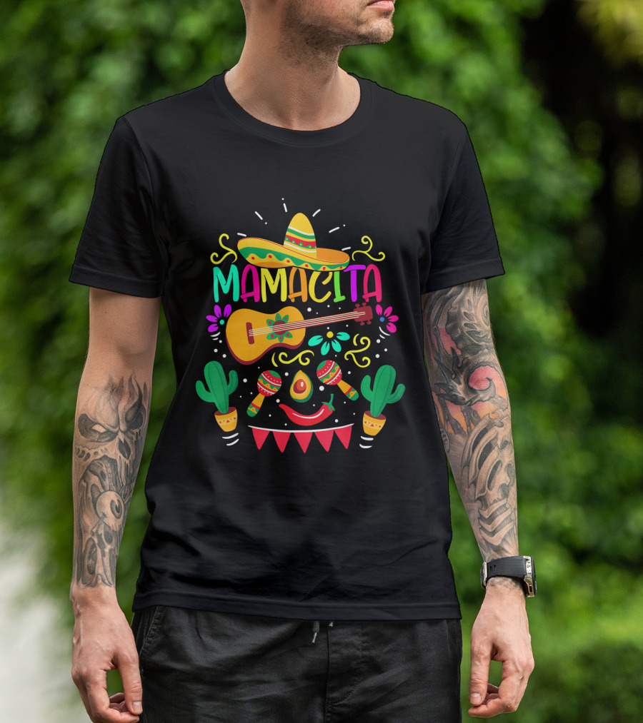 Mamacita Cinco De Mayo Sombrero Guitar Maracas Cactus Fiesta T-Shirt