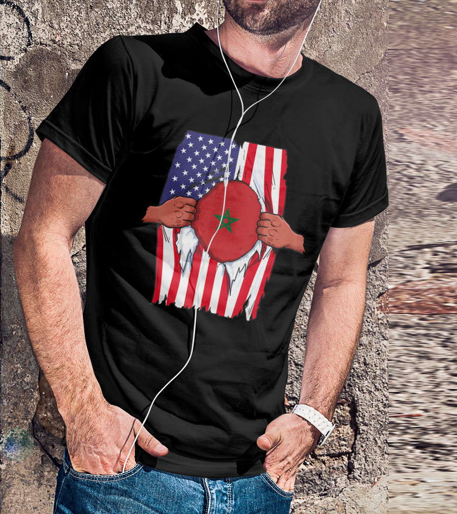 Morocco Flag Inside American Flag Home Pride Moroccan T-Shirt