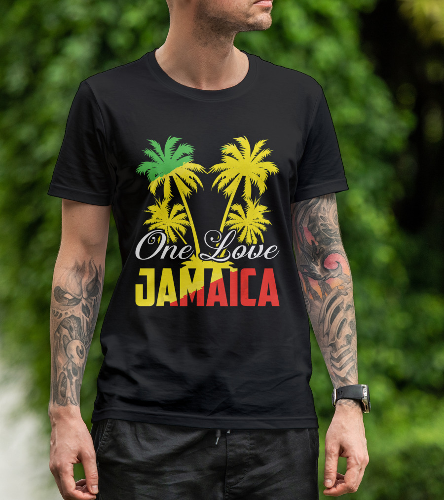 One Love Jamaica Vacation Reggae Music Palm Trees T-Shirt