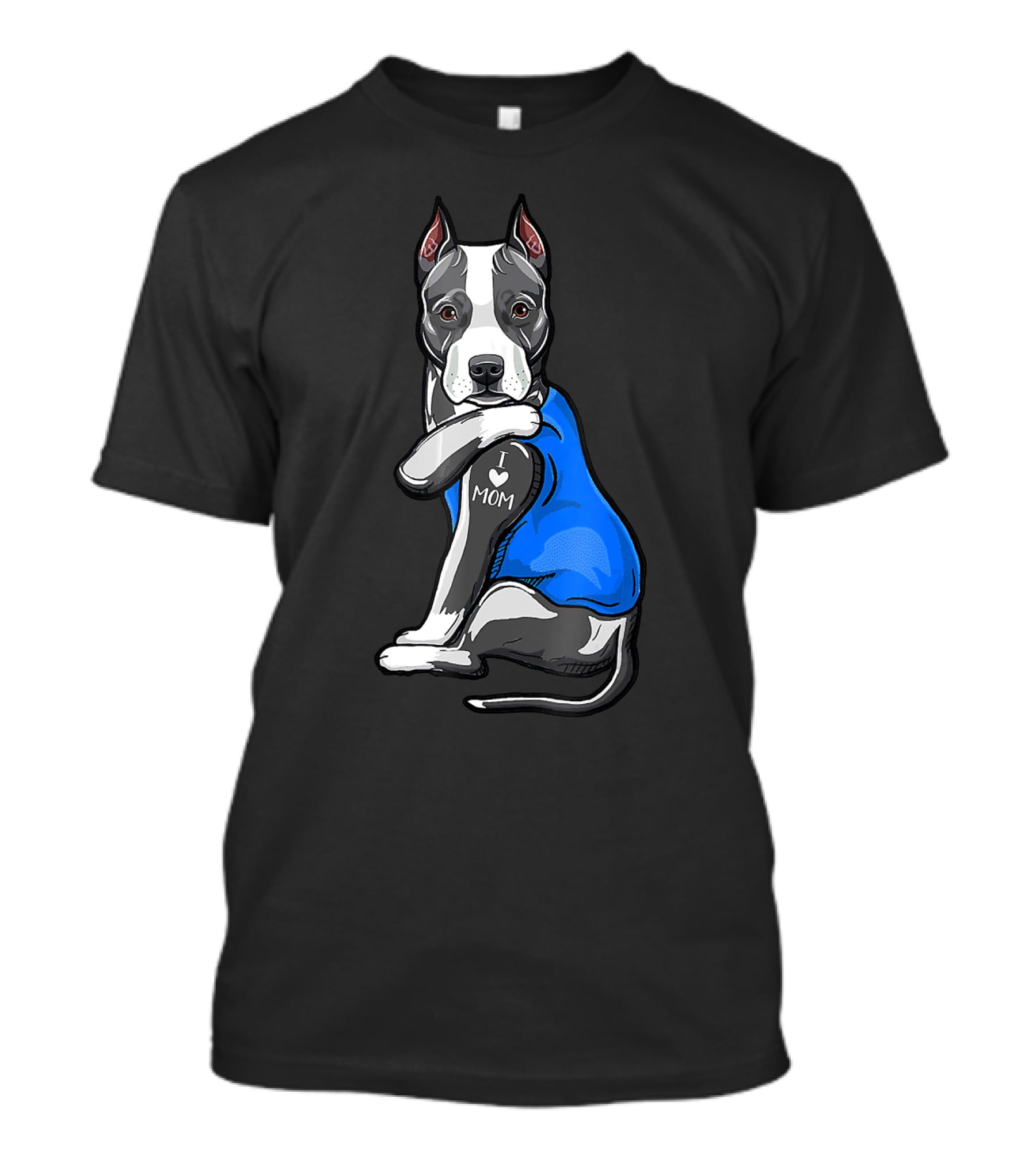 Pit Bull Dog I Love Mom Tattoo Blue T-Shirt