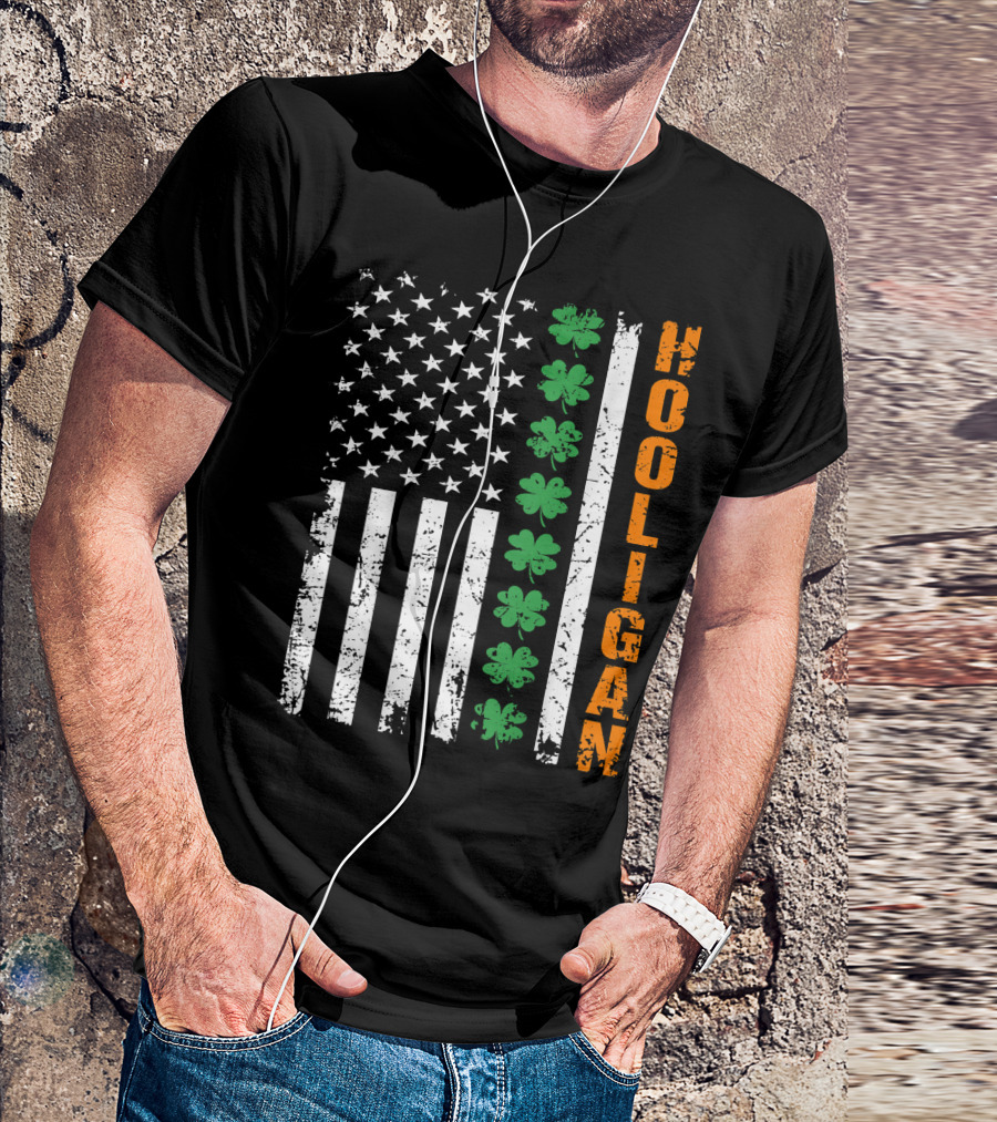 Irish American Flag Shamrocks Hooligan St Pats T-Shirt