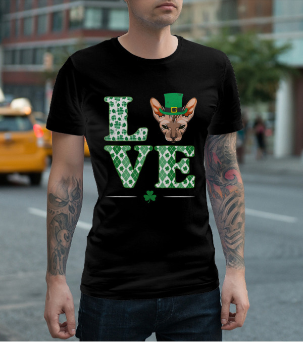 Love Sphynx Cat Leprechaun Shamrock St Patrick Day T-Shirt