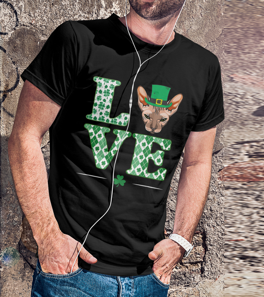 Love Sphynx Cat Leprechaun Shamrock St Patrick Day T-Shirt