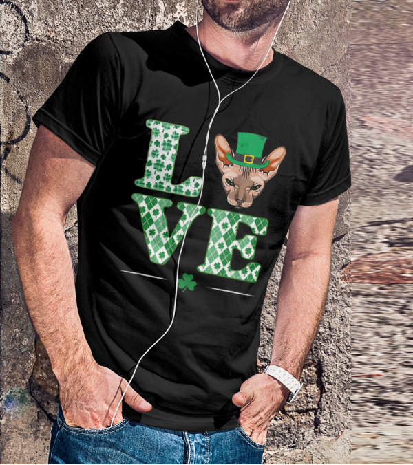 Love Sphynx Cat Leprechaun Shamrock St Patrick Day T-Shirt