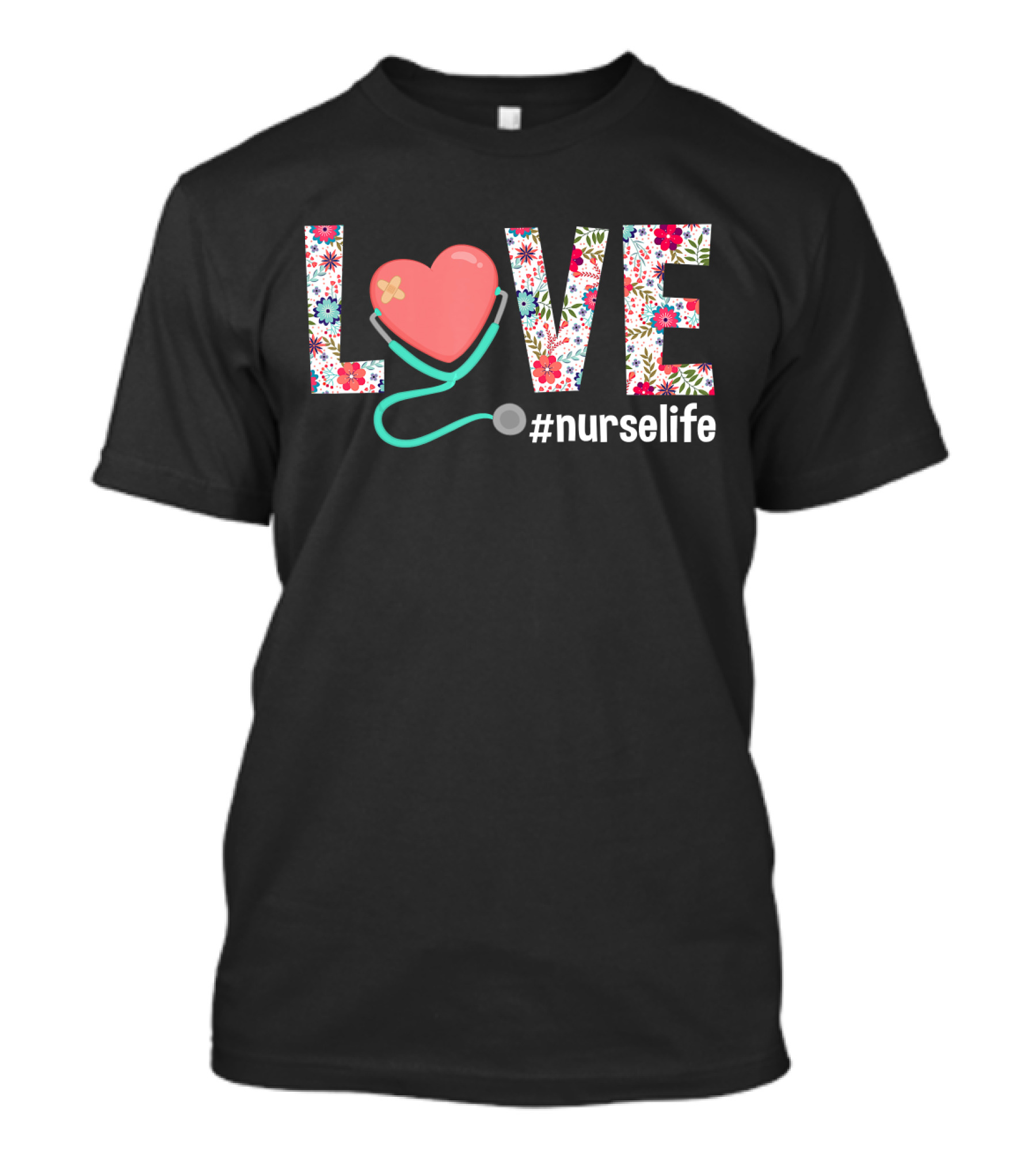 Floral Love Heart Nurse Life Nursing Clinical Rn Lpn Stethoscope T-Shirt