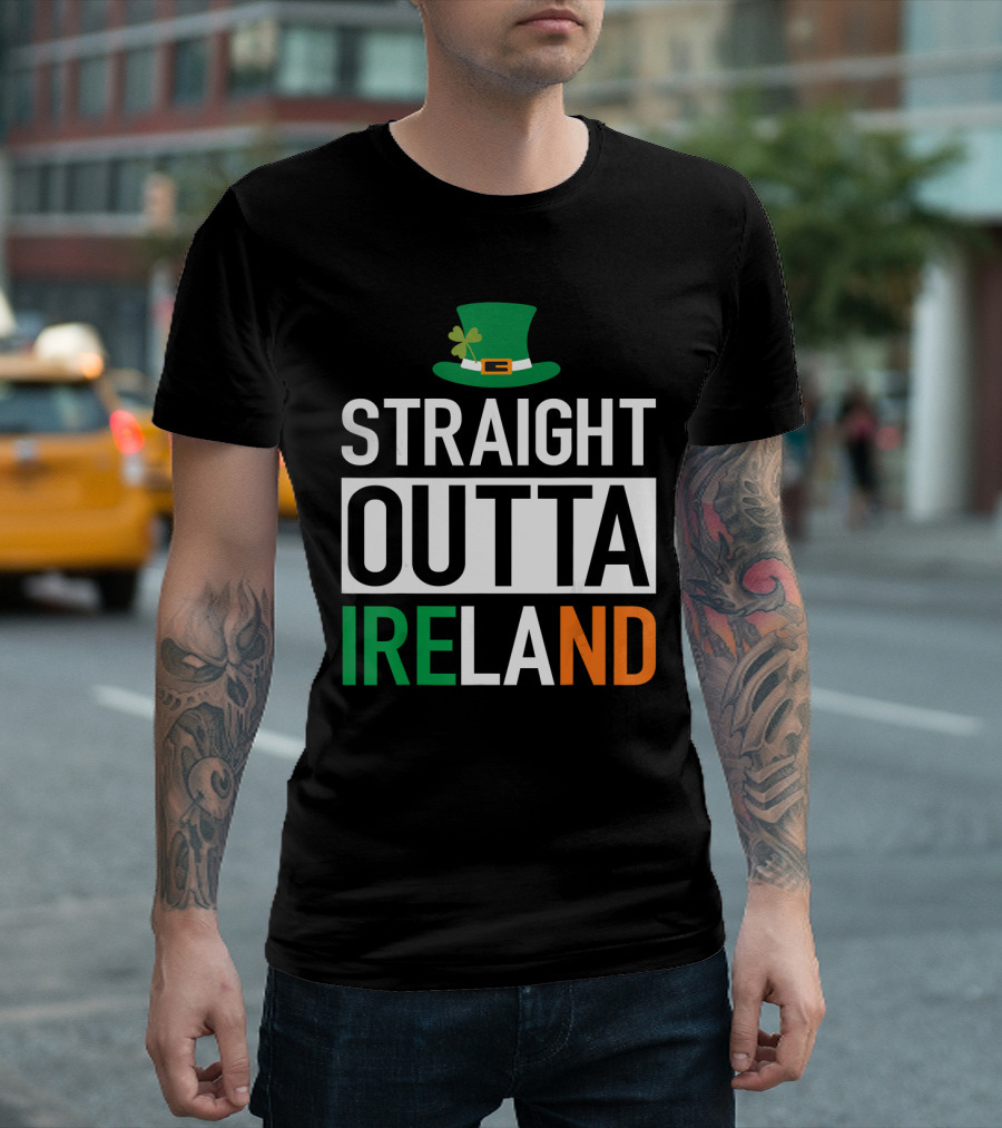 Straight Outta Ireland St Patrick's Day Leprechaun Hat Shamrock T-Shirt