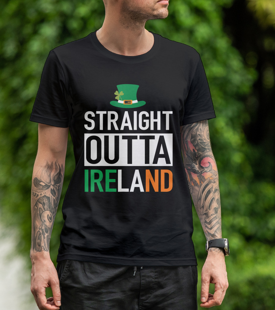 Straight Outta Ireland St Patrick's Day Leprechaun Hat Shamrock T-Shirt