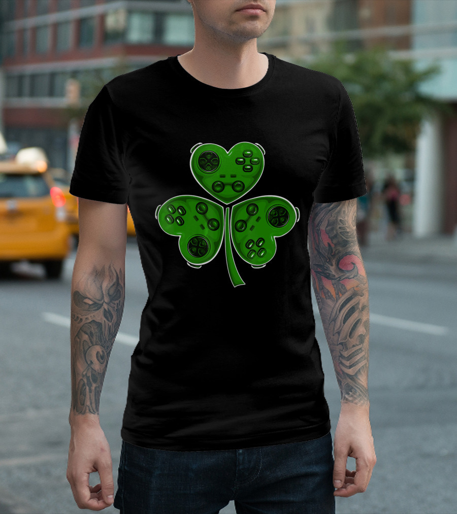 Video Game Controller Shamrock St Patrick Day T-Shirt