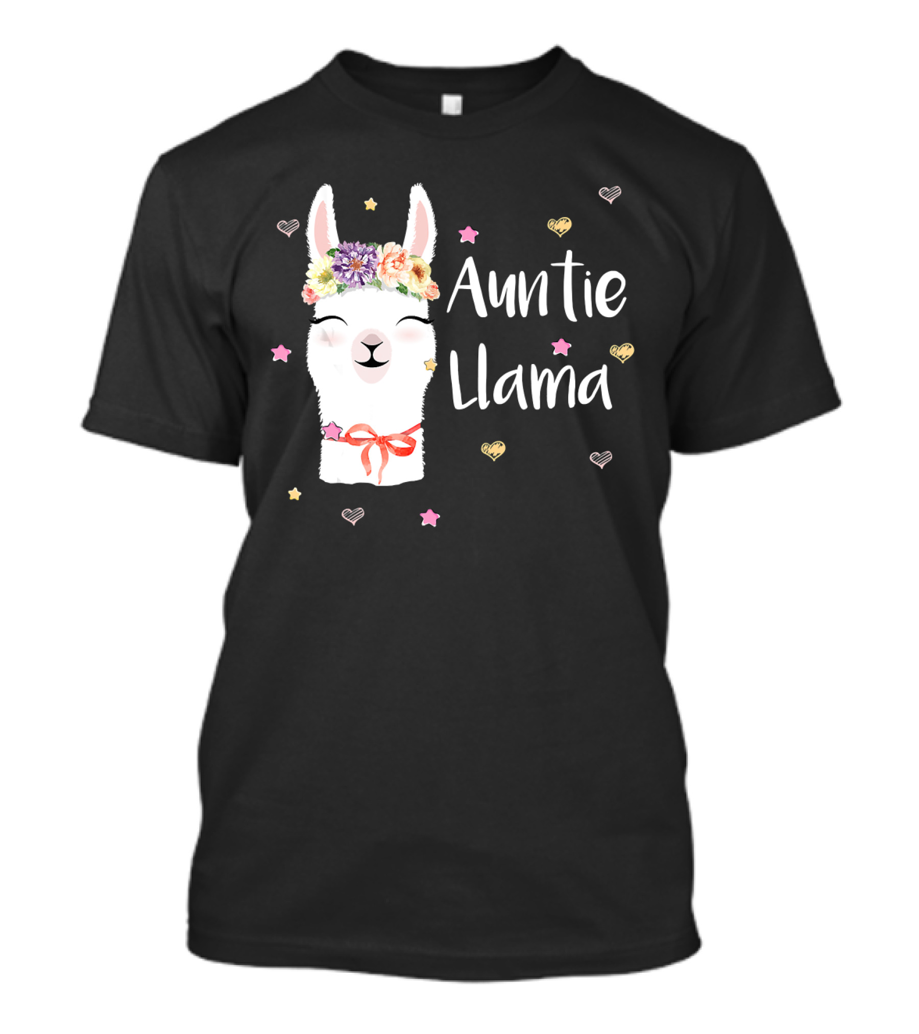 Auntie Llama Cute Floral Crown And Stars For Llama Lovers T-Shirt
