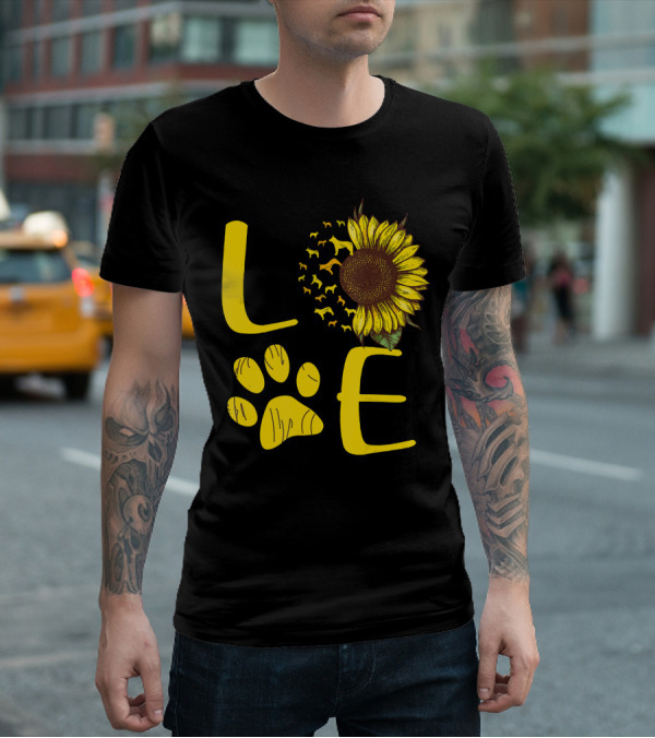 LOVE Australian Cattle Dog Paw Sunflower T-Shirt