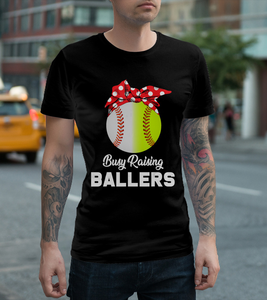 Busy Raising Ballers Baseball Softball Bow T-Shirt