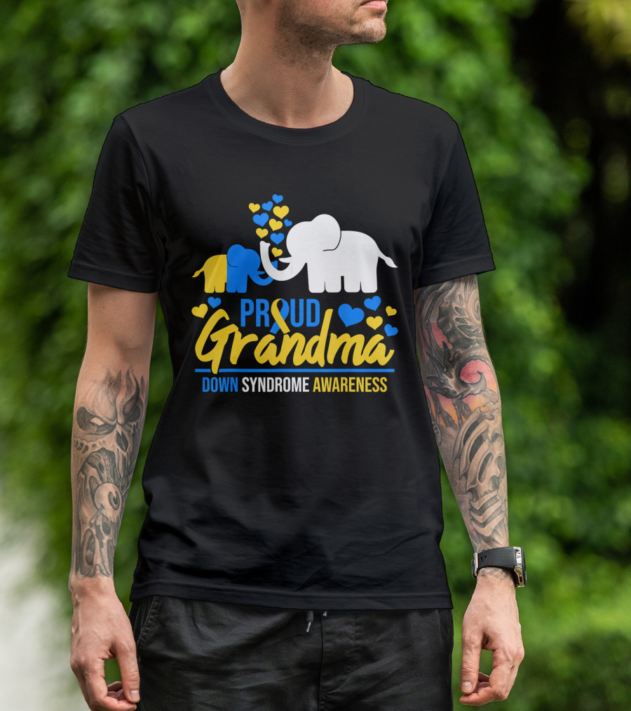 Proud Grandma Down Syndrome Awareness Elephant Hearts T-Shirt