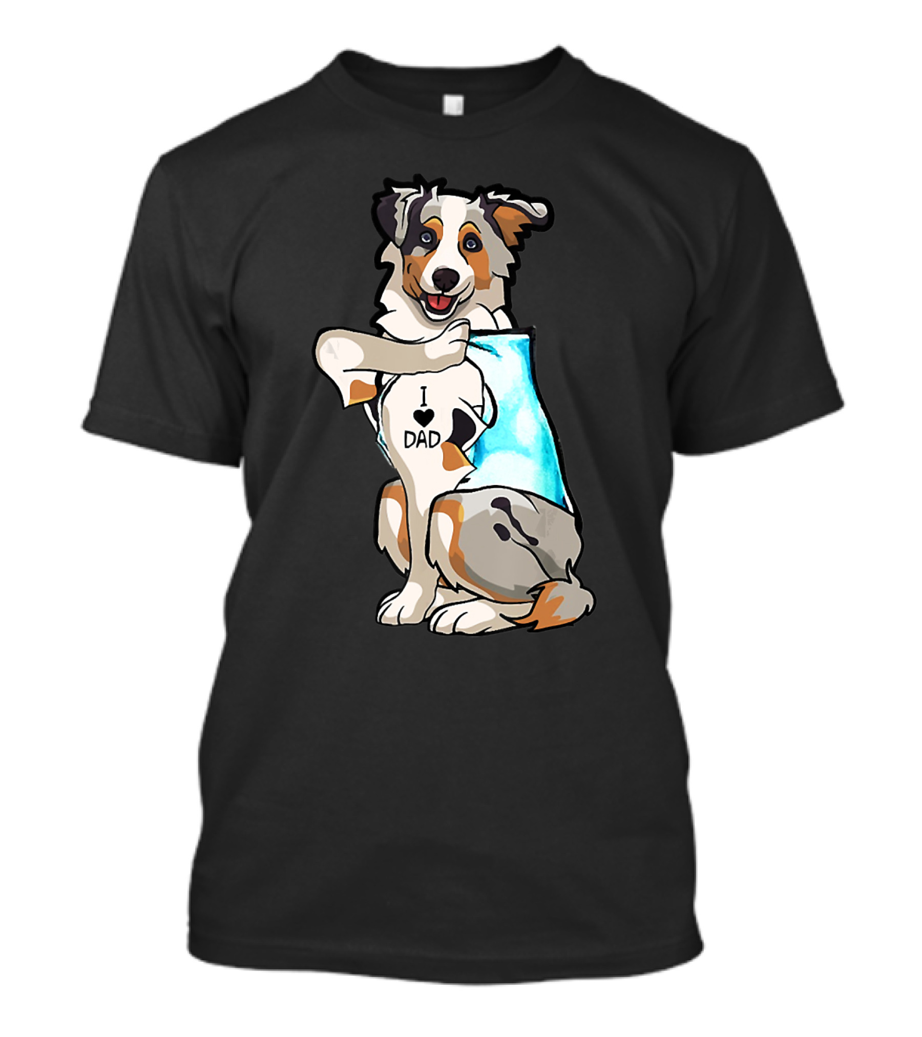 Australian Shepherd Dog I Love Dad Tattoo Paws Up T-Shirt