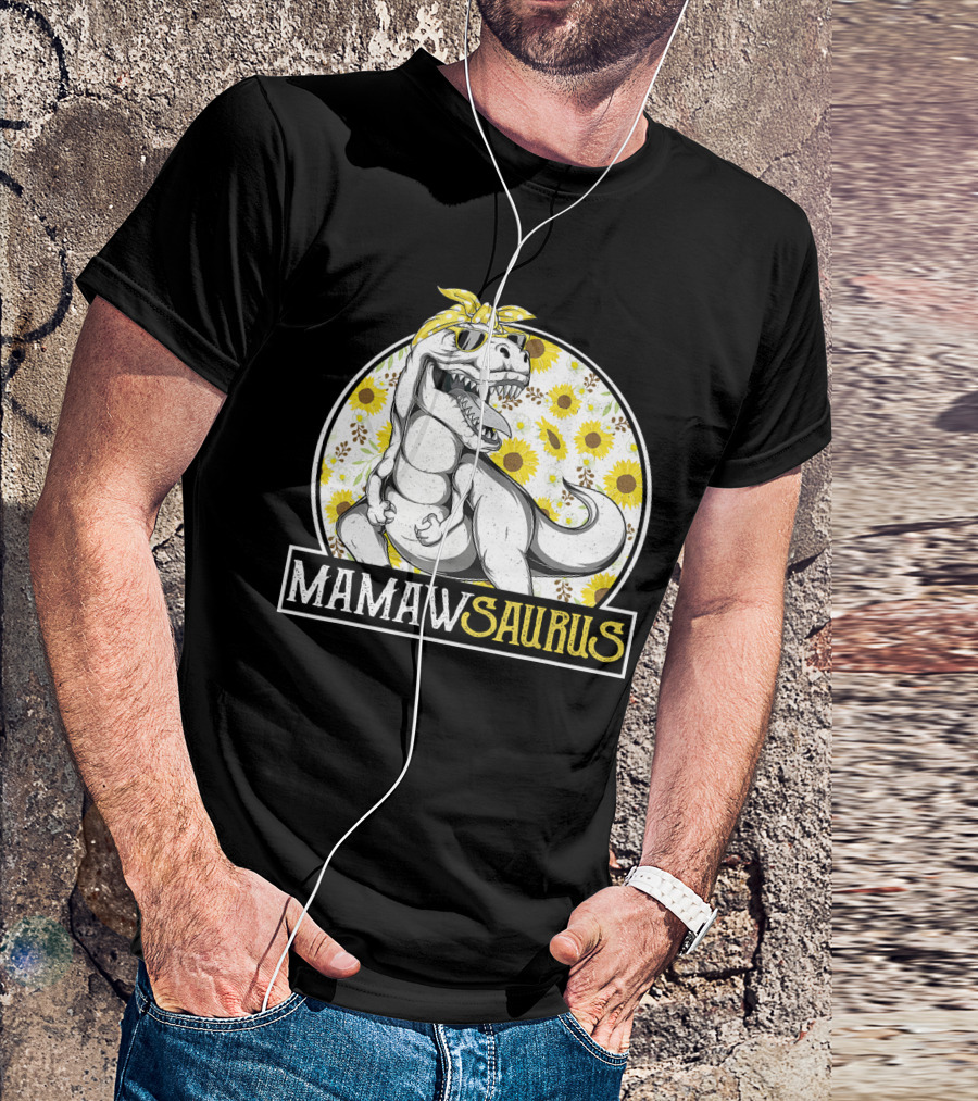 Mamaw Saurus Sunflower Dinosaur Grandma Fun Retro T-Rex T-Shirt