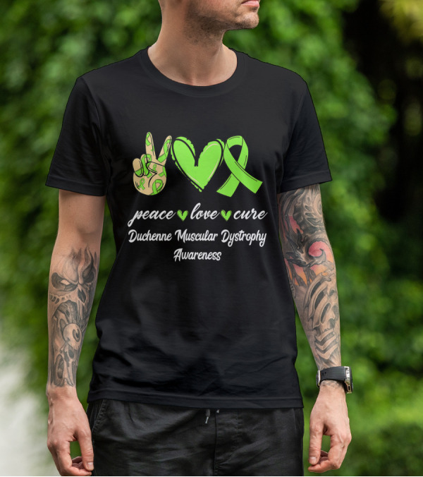 Peace Love Cure Duchenne Muscular Dystrophy Awareness Lime Green T-Shirt