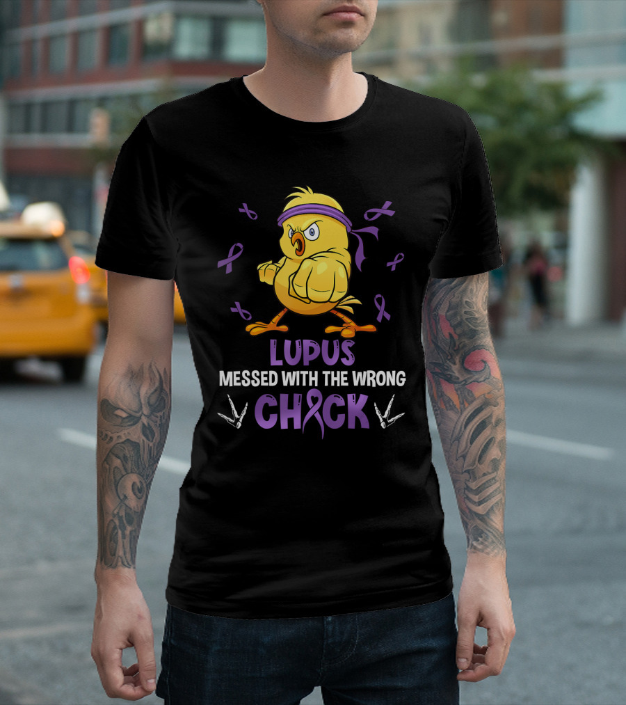 Lupus Messed With The Wrong Chick Purple Ribbon Fighting Bird T-Shirt