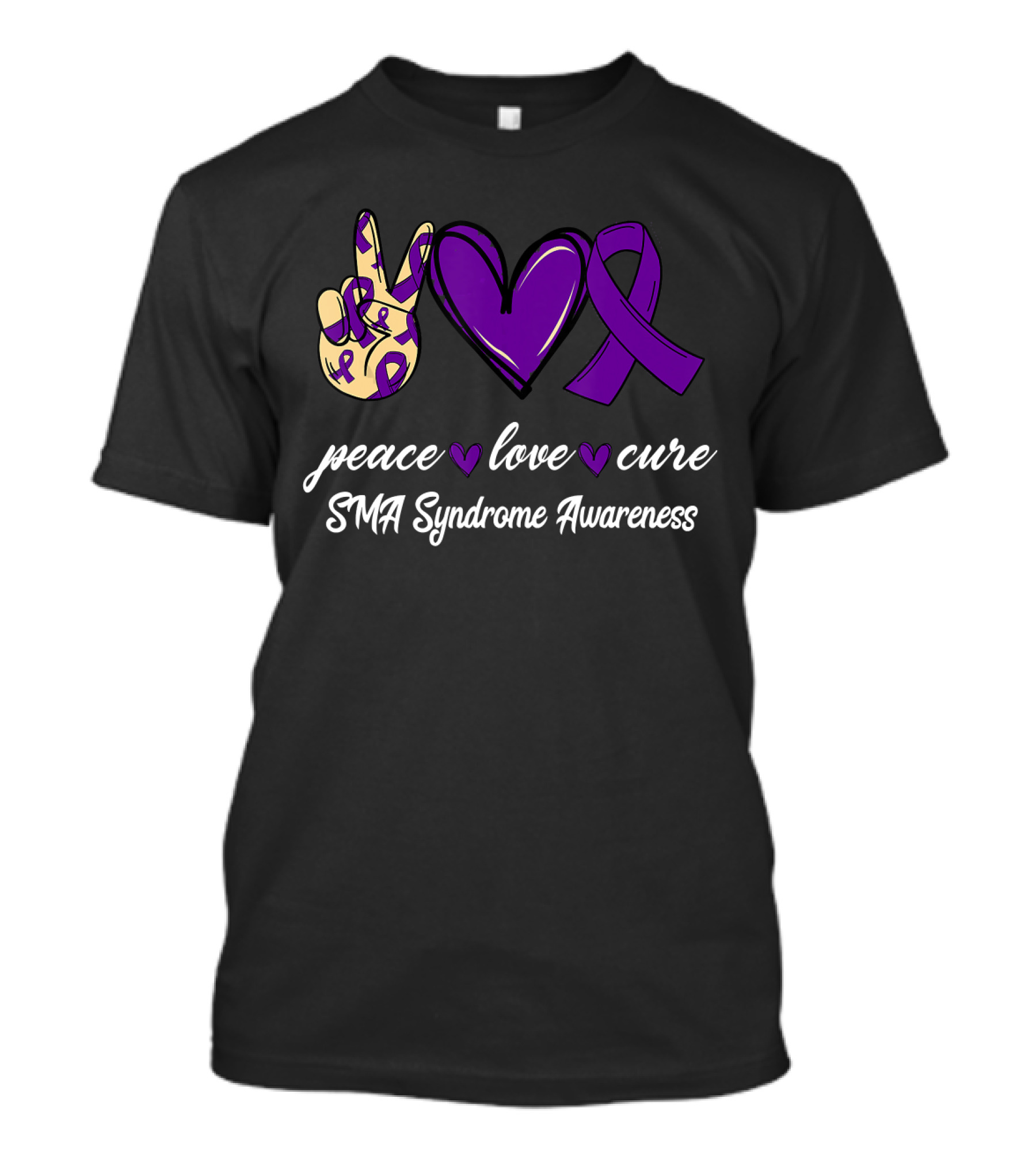 Peace Love Cure SMA Syndrome Awareness Purple T-Shirt
