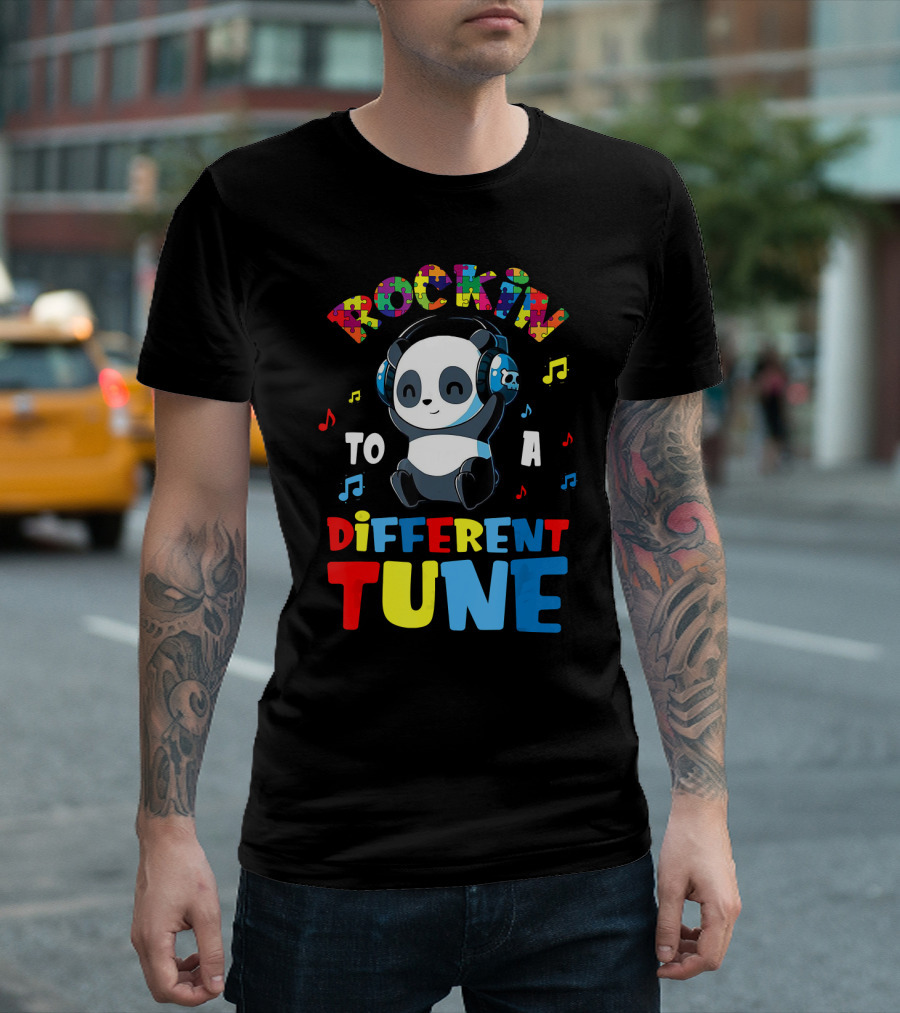 Rockin To A Different Tune Panda Autism Awareness T-Shirt