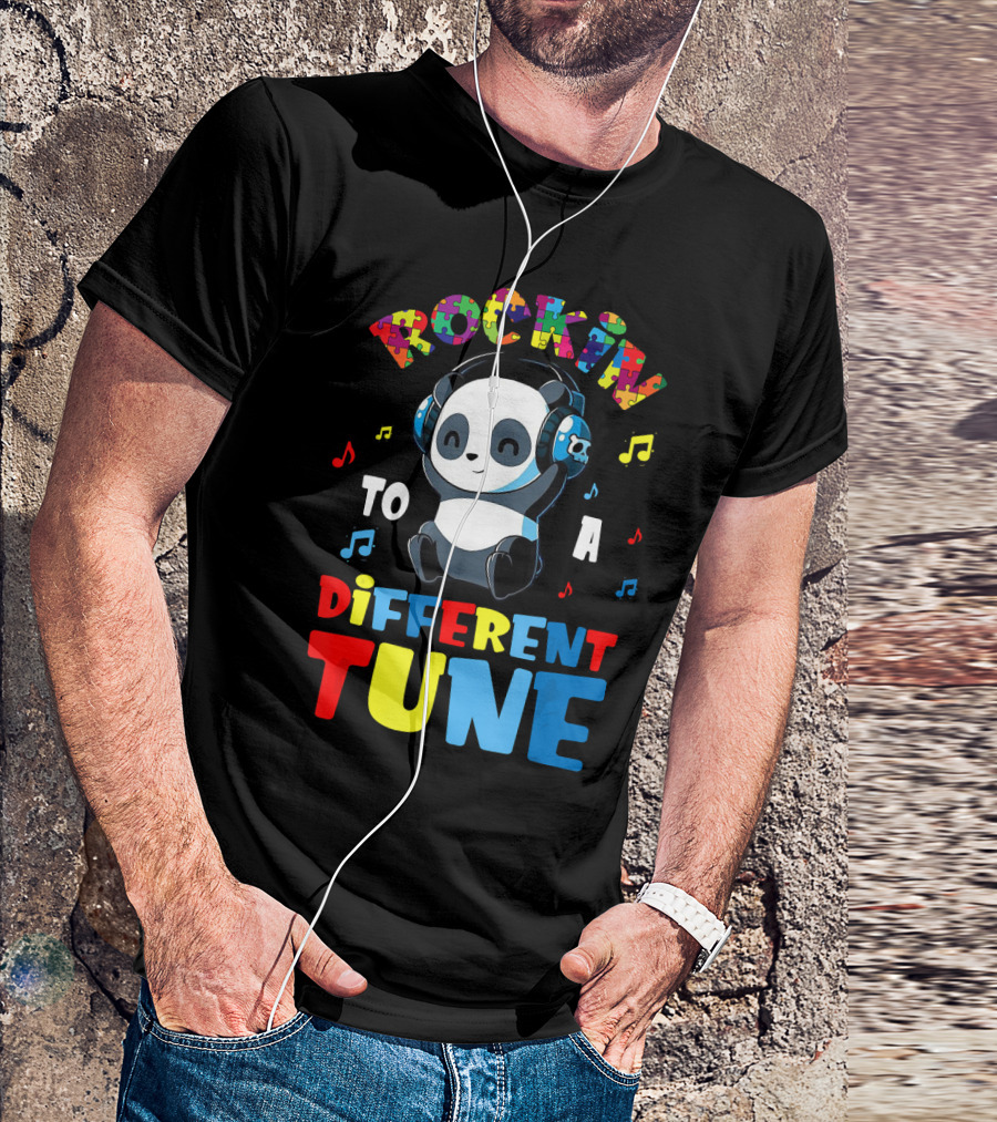 Rockin To A Different Tune Panda Autism Awareness T-Shirt