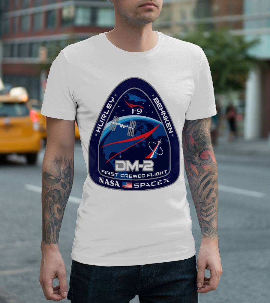NASA SpaceX DM-2 First Crewed Flight Hurley Behnken Logo F9 T-Shirt