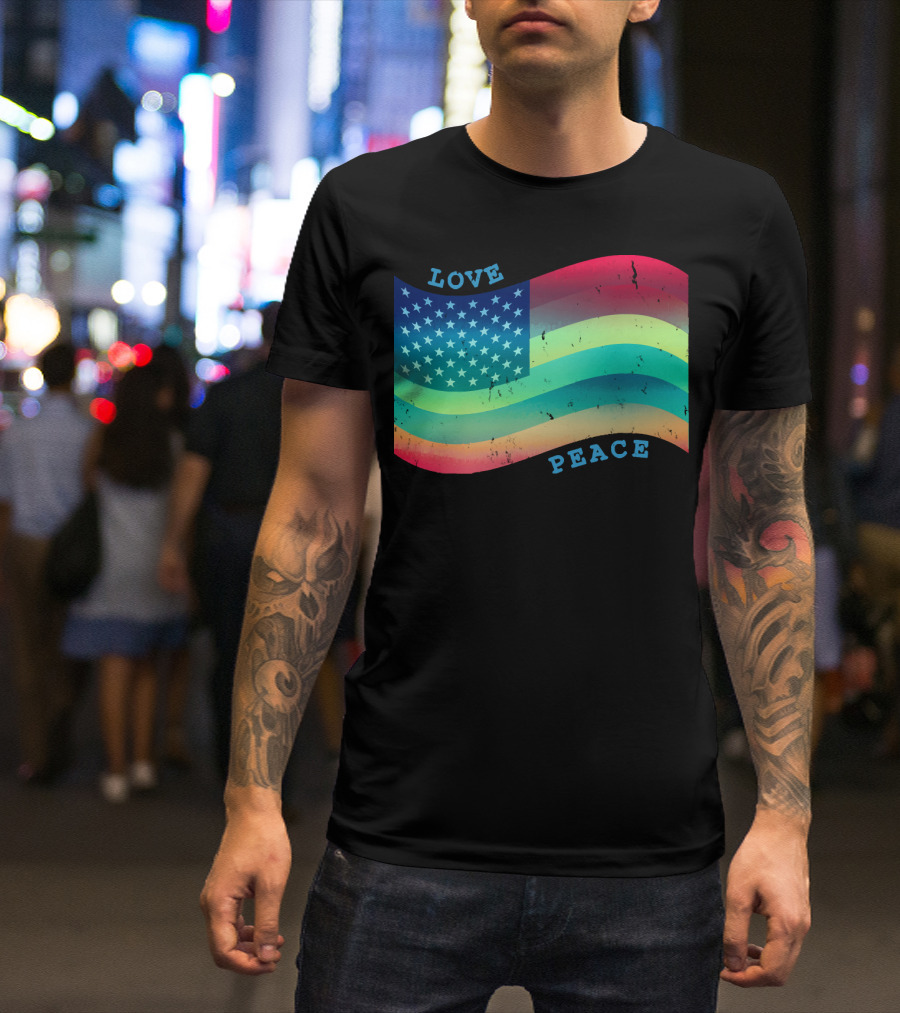 Love Peace Pride Rainbow American Flag T-Shirt