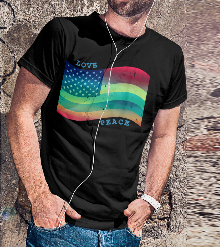 Love Peace Pride Rainbow American Flag T-Shirt