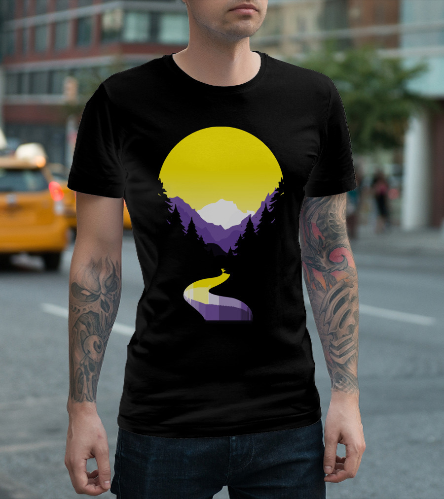 Non Binary Pride Sunset Mountain Landscape T-Shirt