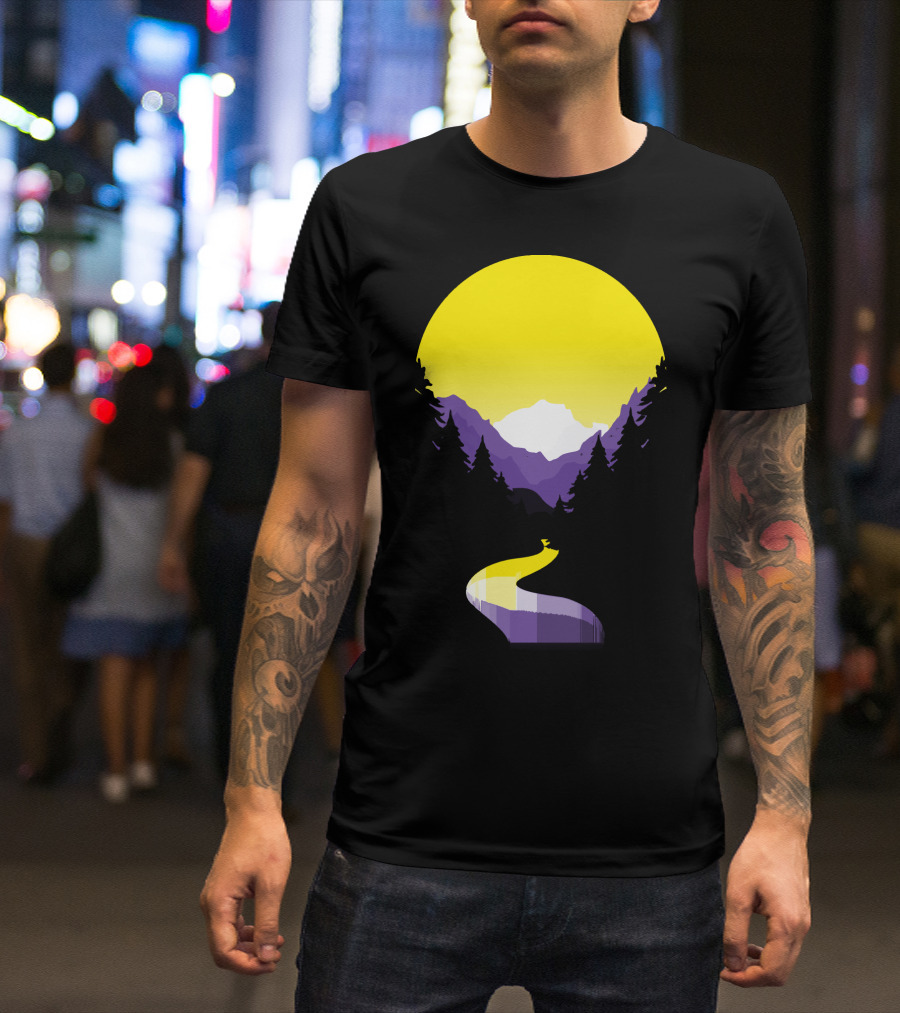 Non Binary Pride Sunset Mountain Landscape T-Shirt