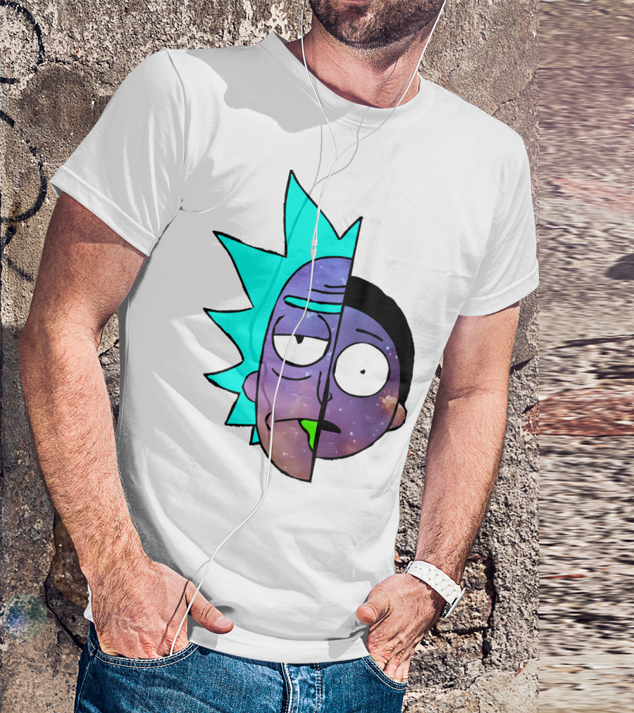 Galactic Rick And Morty Faces Cosmic Split Large T-Shirt
