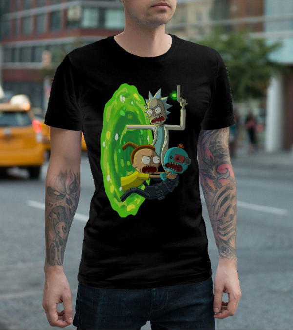 Rick And Morty Portal Escape With Meeseeks Cyborg Adventure T-Shirt