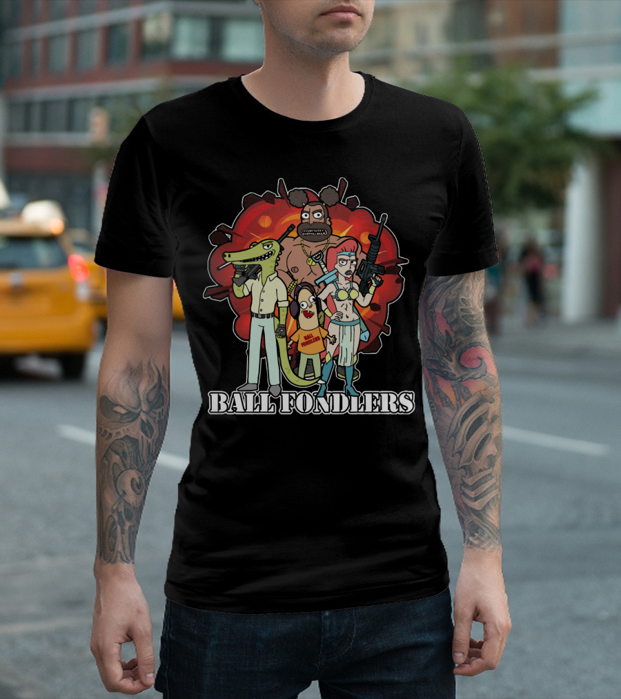 Ball Fondlers Rick and Morty Parody Characters with Weapons T-Shirt