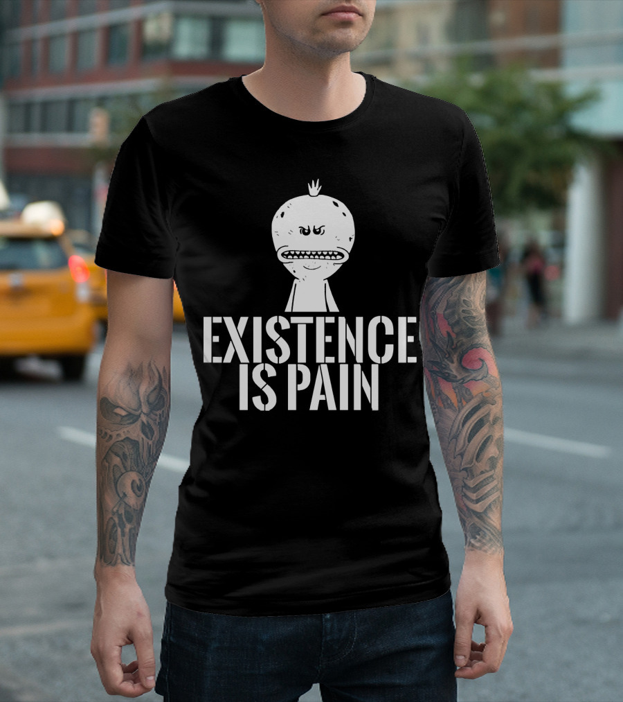 Existence is Pain Mr. Meeseeks Character Image White Ink T-Shirt