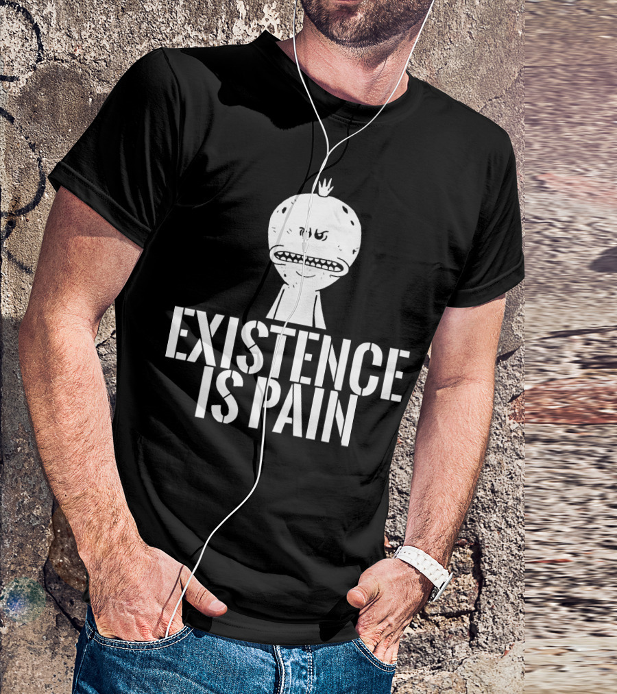 Existence Is Pain Mr. Meeseeks Character Image White Ink T-Shirt