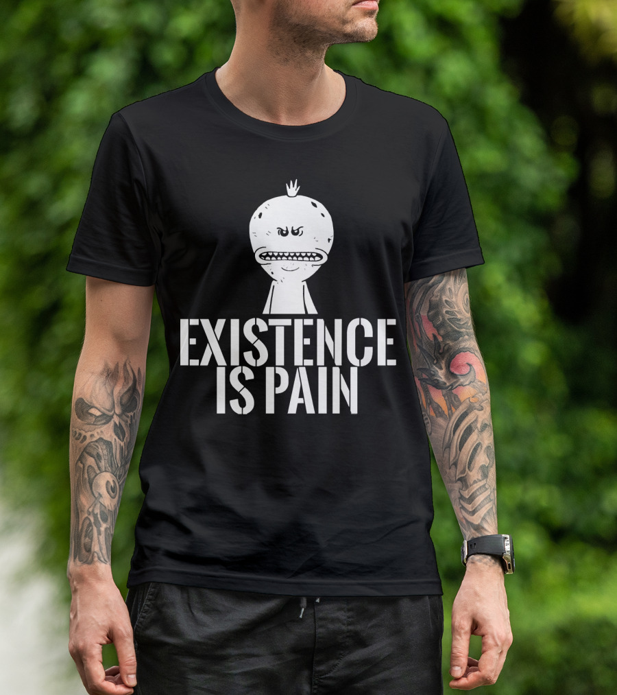 Existence Is Pain Mr. Meeseeks Character Image White Ink T-Shirt