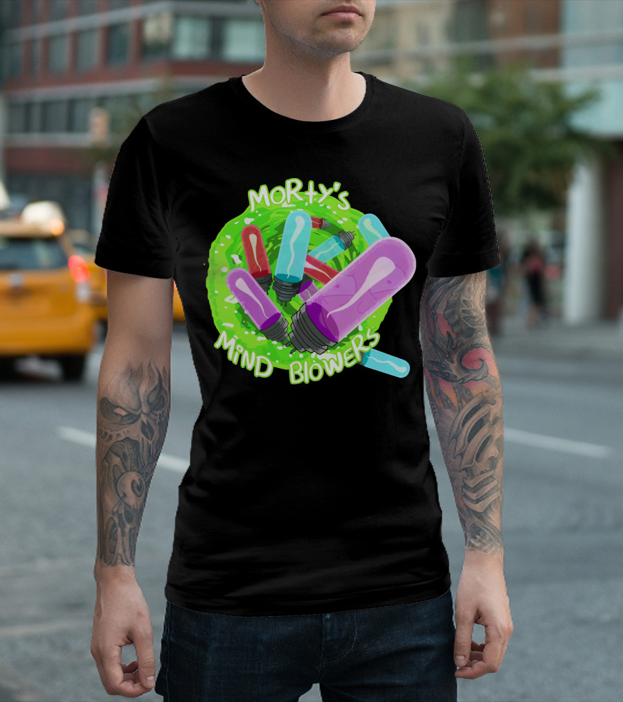 Morty's Mind Blowers Colorful Vials in Green Portal T-Shirt
