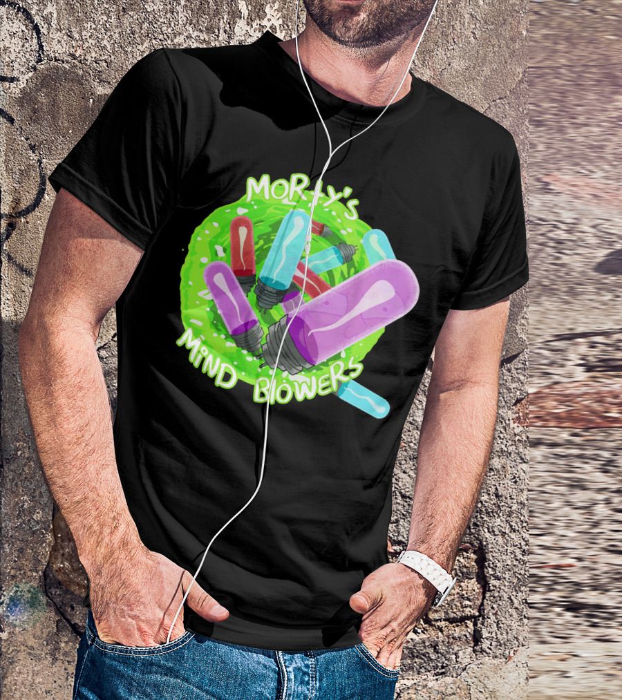 Morty's Mind Blowers Colorful Vials In Green Portal T-Shirt