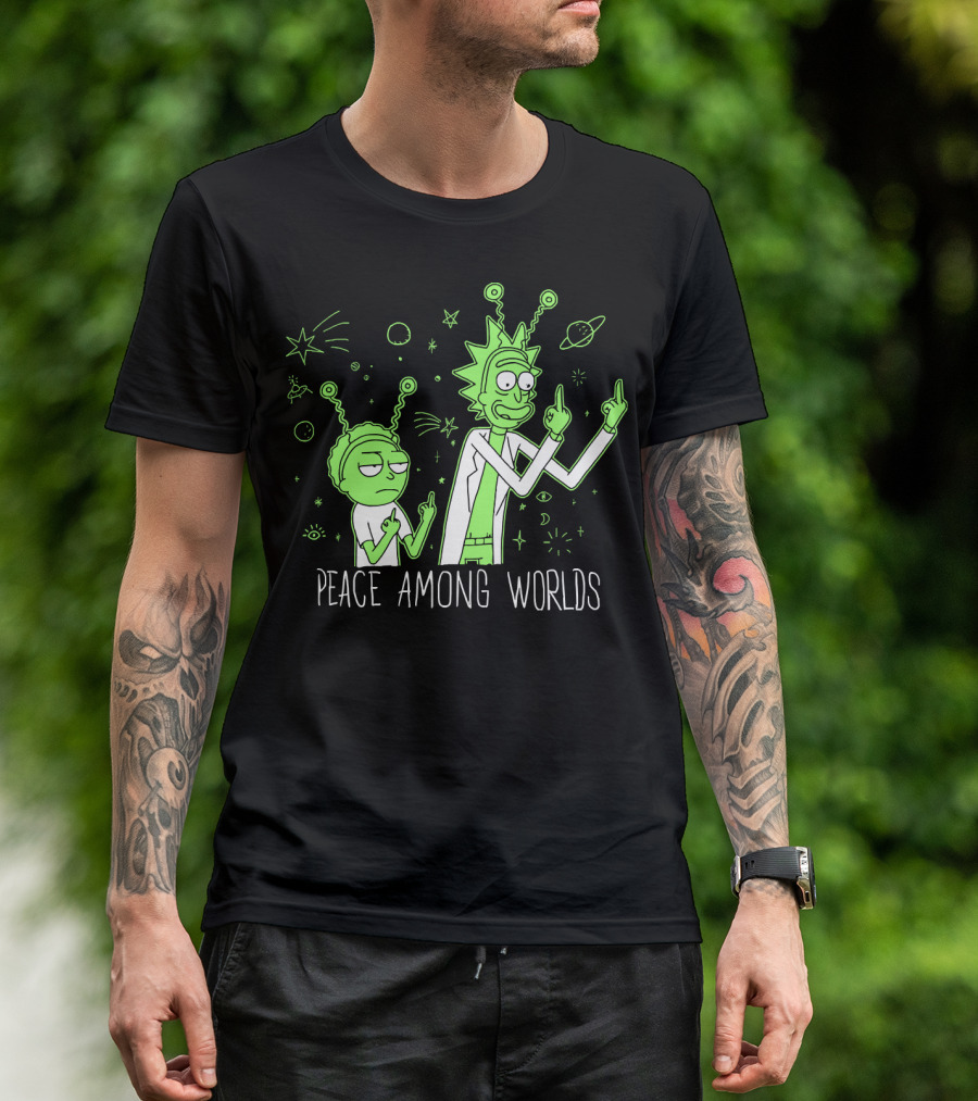 Peace Among Worlds Rick And Morty Alien Gesture T-Shirt