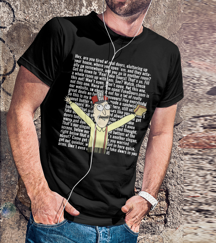 Real Fake Doors Funny Long Text Character Illustration With Sandwich T-Shirt